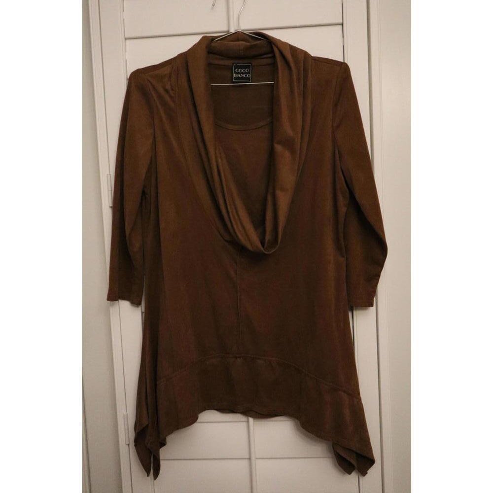 Coco Bianco brown cowl-neck tunic top size Medium
